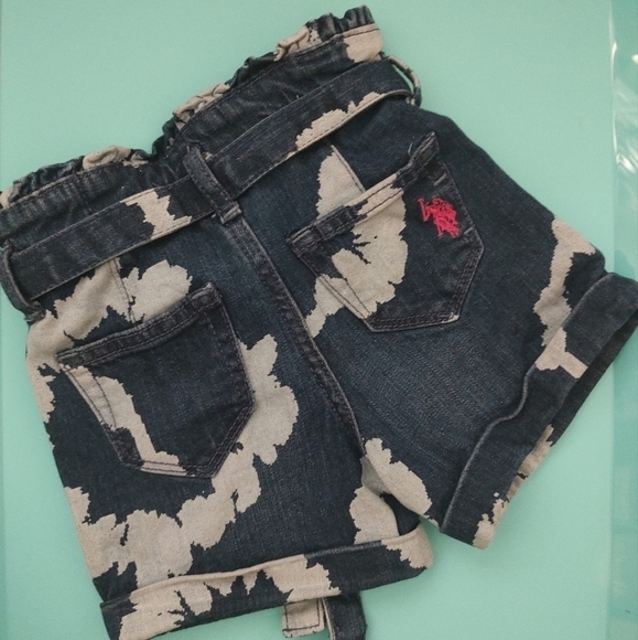 U.S Polo Assn Little Girl Paper Bag Jean Shorts with belt sz S (6/6X) - Picture 2 of 2
